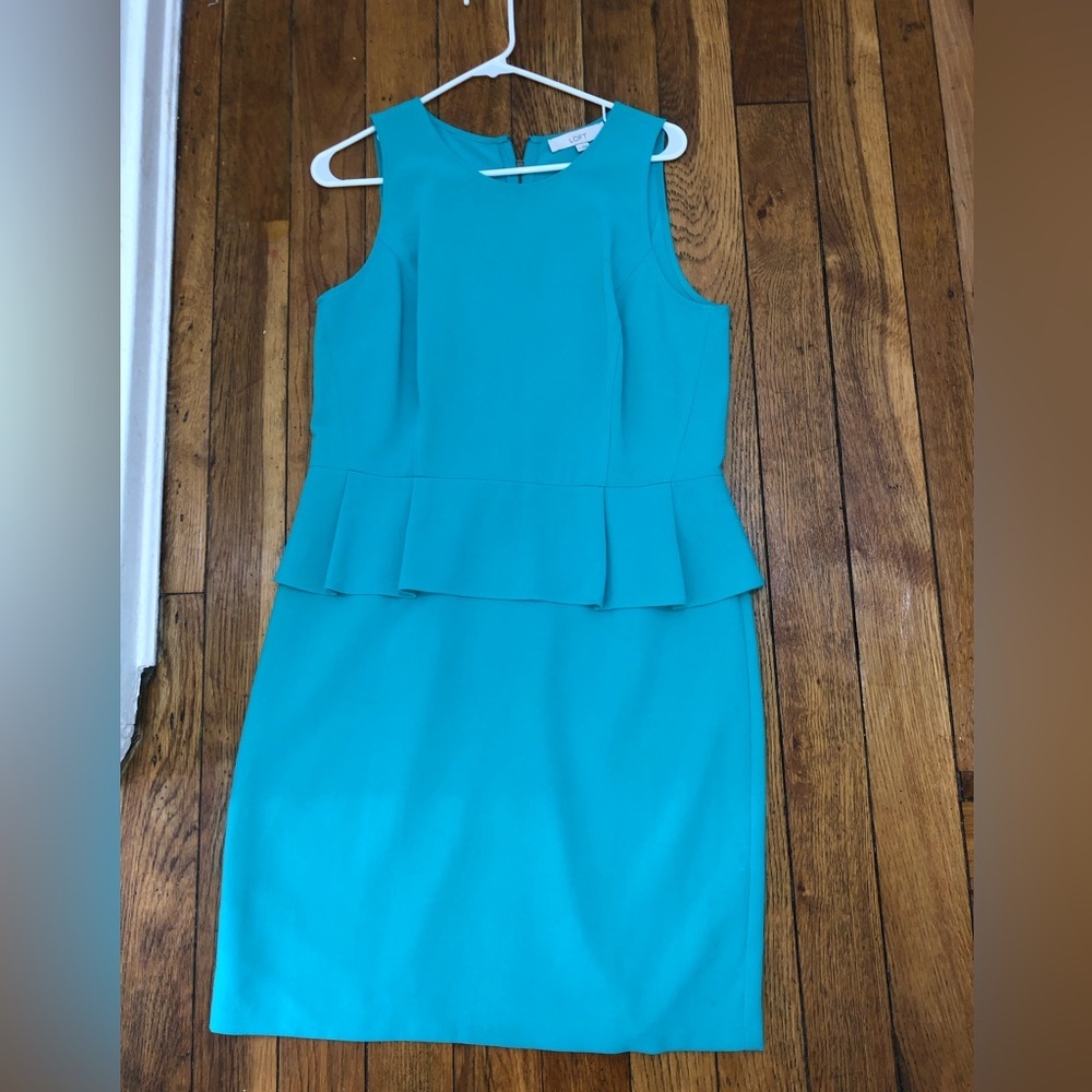 LOFT Bright Turquoise Blue Peplum Sleeveless Sheath Dress NWOT